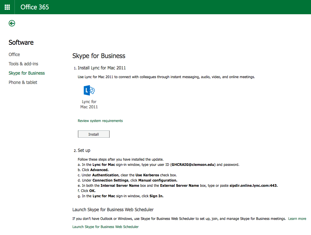 office for mac skype for business